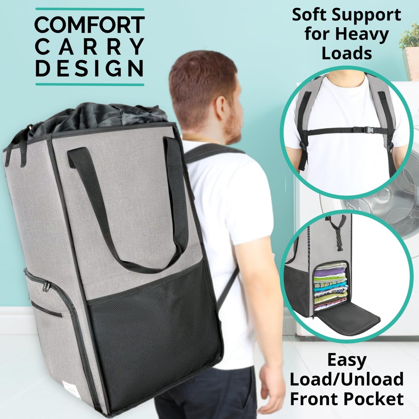 Extra Large Portable Laundry Bag with Chest Strap - Collapsible Hamper for Colle4