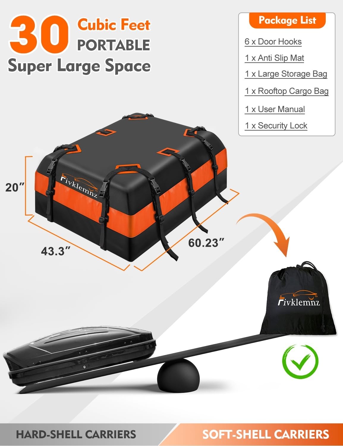 30 Cubic Waterproof Rooftop Cargo Carrier Bag | Soft Roof Storage with Anti-Slip4