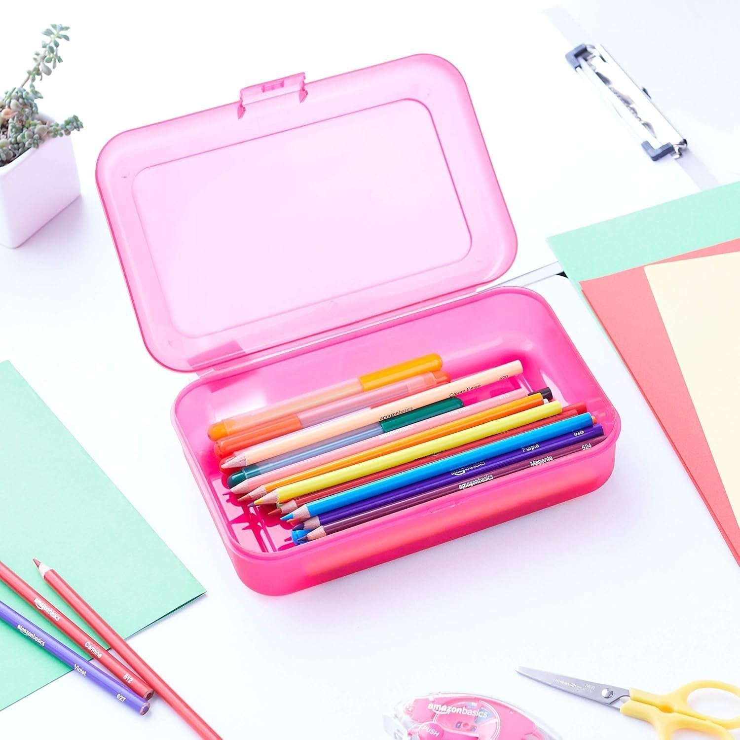 Large Pencil Case Storage Organizer   Durable Plastic School Supply Box, Multi C2