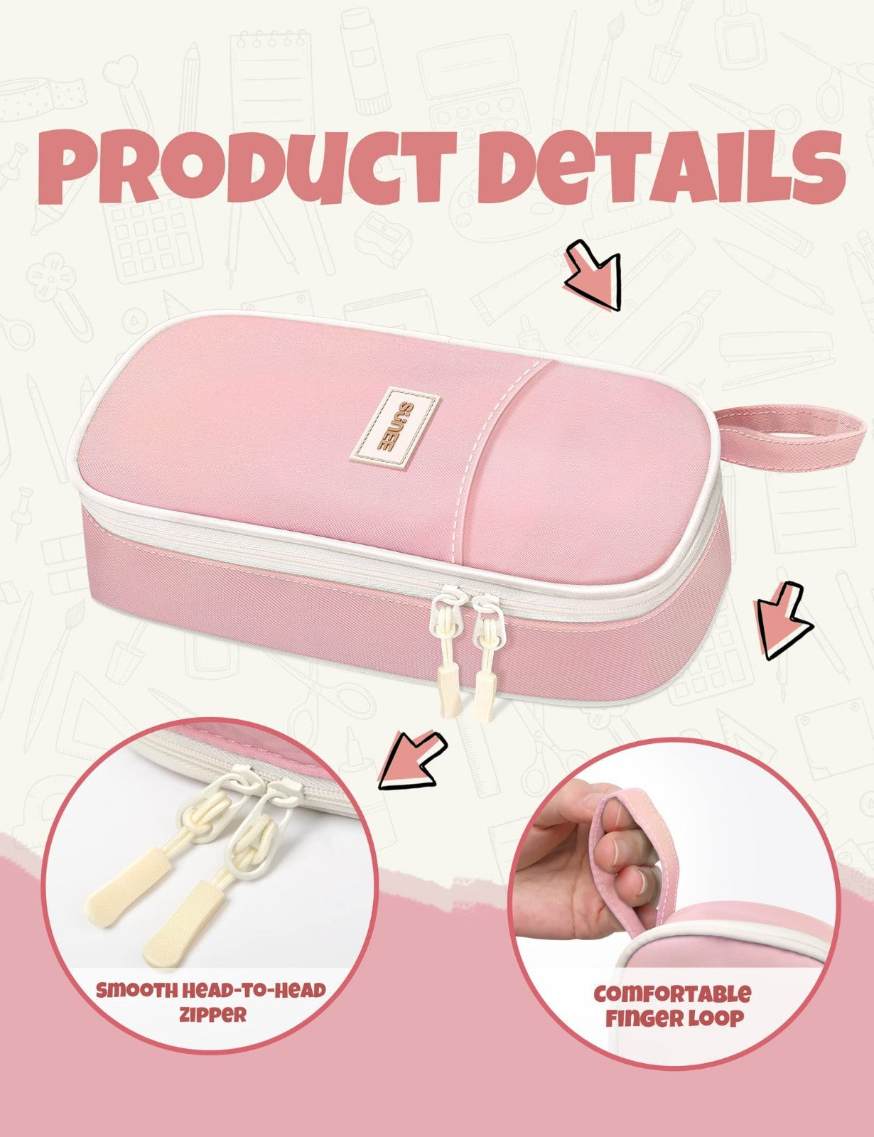 Cute Aesthetic Pencil Case   Large Zippered Pen Pouch, Kawaii Stationery Organiz4