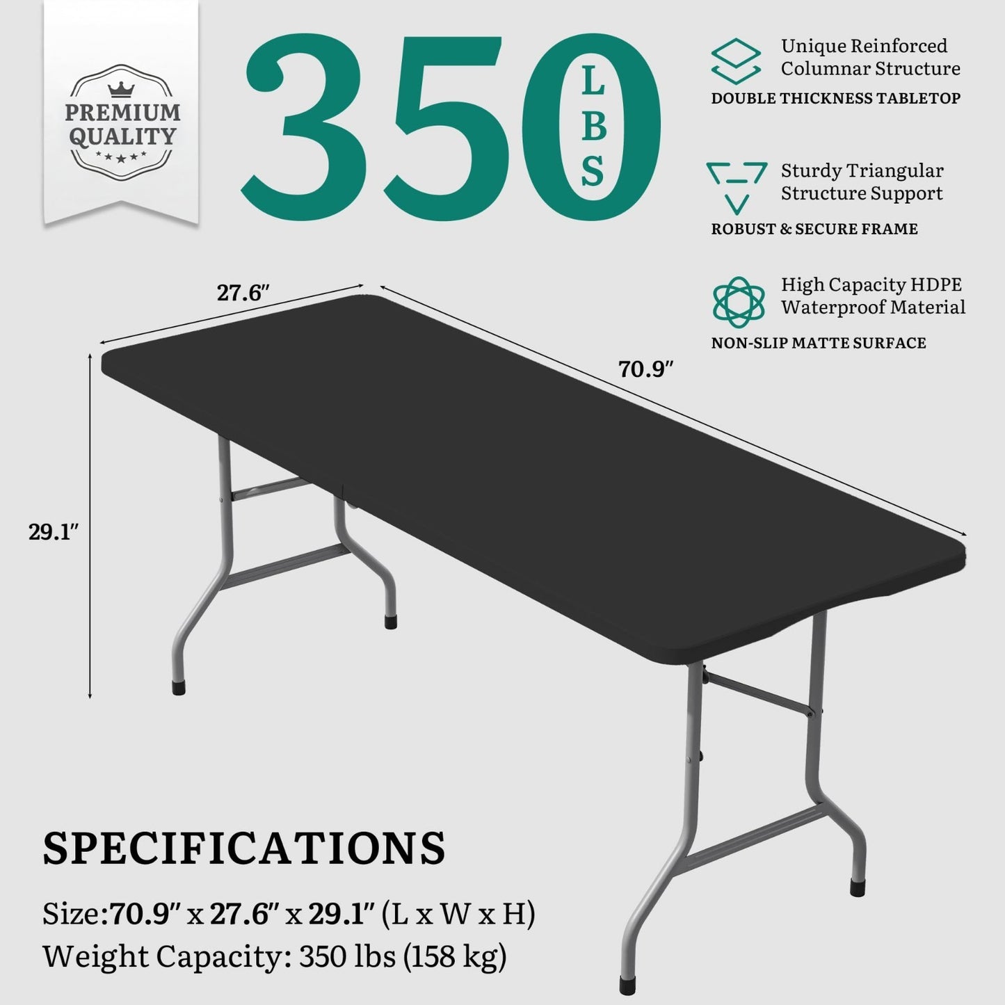 Heavy Duty 6ft Folding Table with Carrying Handle - Portable for Outdoor & Indoo7
