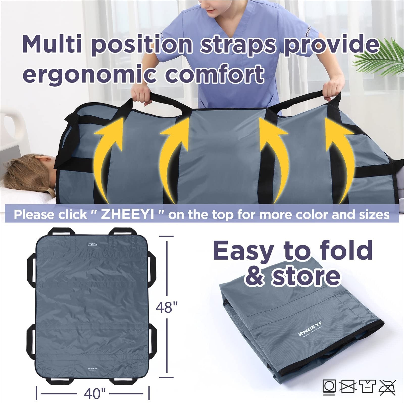 Multipurpose 48"x40" Bed Pad with Handles   Washable Patient Sheet for Lifting &3