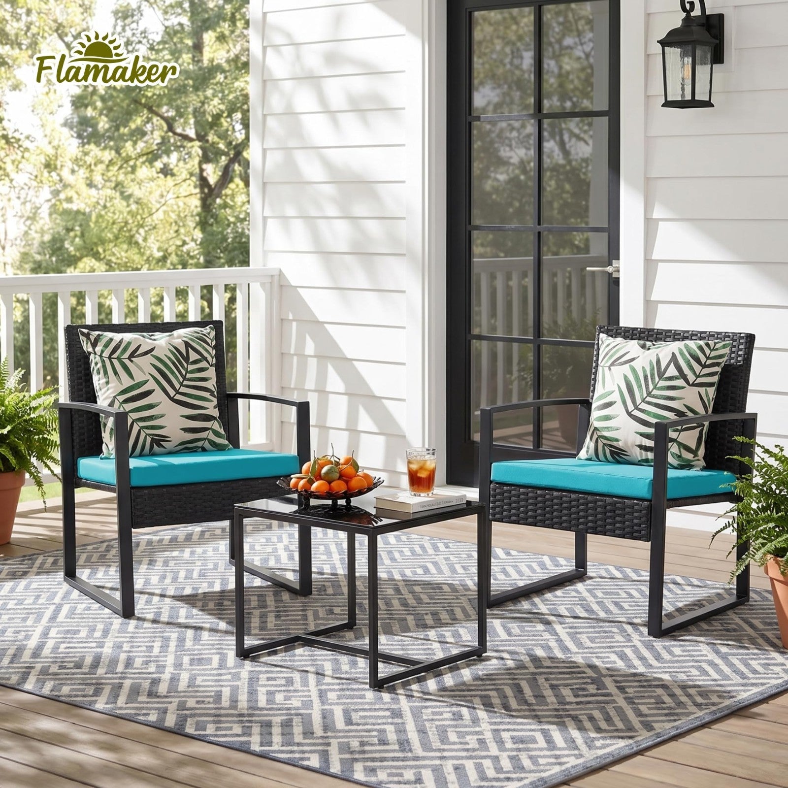 3 Piece Outdoor Wicker Patio Furniture Set | Modern Bistro Chairs & Coffee Table1