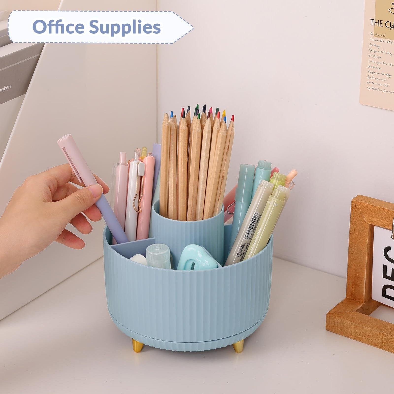 360° Rotating Desk Organizer   Dual Purpose Pen Holder with 5 Slots, Office & Ho2