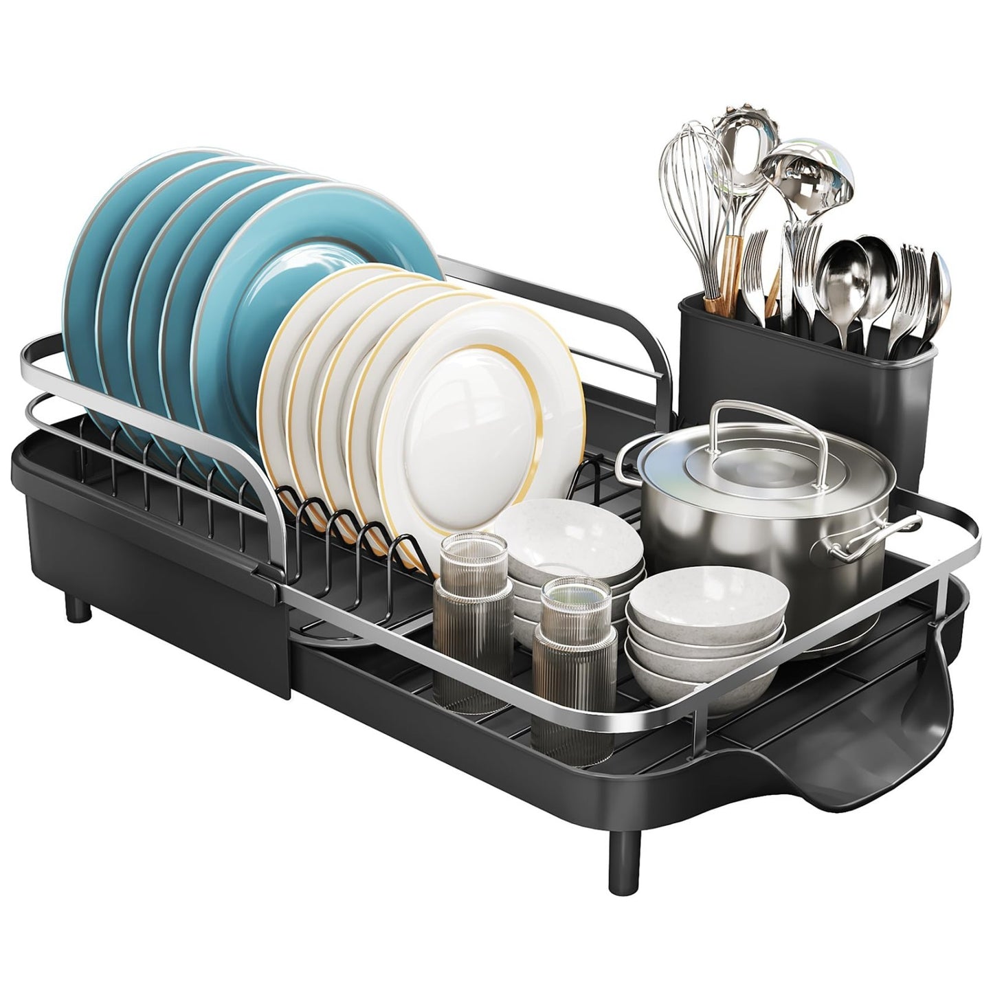 Expandable Dish Drying Rack for Kitchen Counter, Rust Resistant Stainless Steel,7