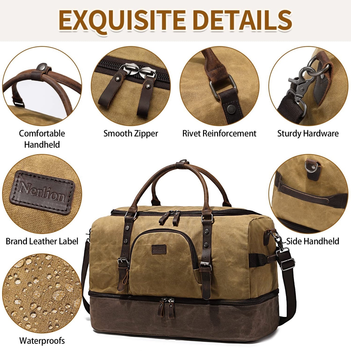 Large Canvas Overnight Bag with Shoe Compartment - Men's Travel Duffel Luggage5