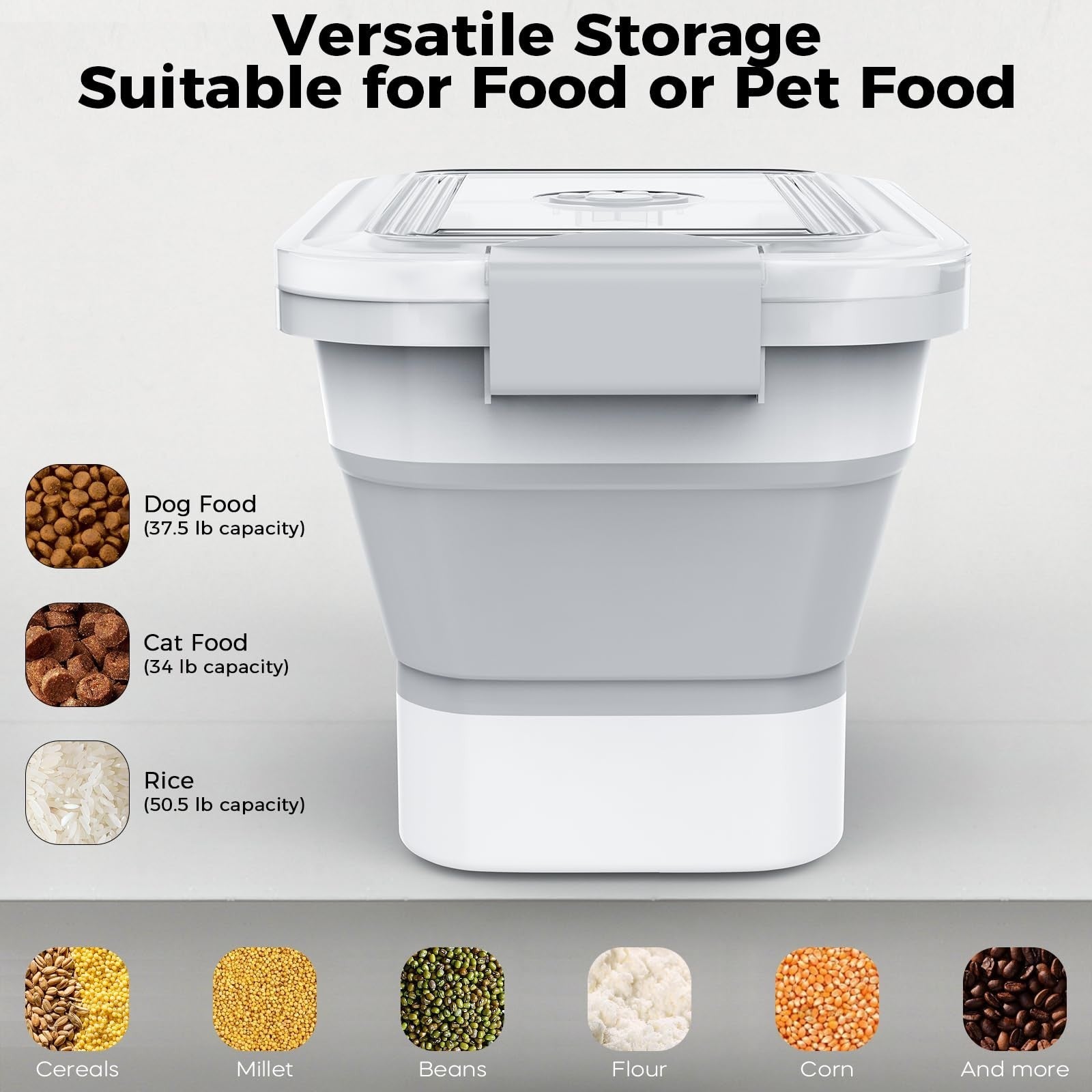 Airtight Dog Food Storage Container 10 13Lbs, Collapsible Pet Food Bin, Easy Sea4