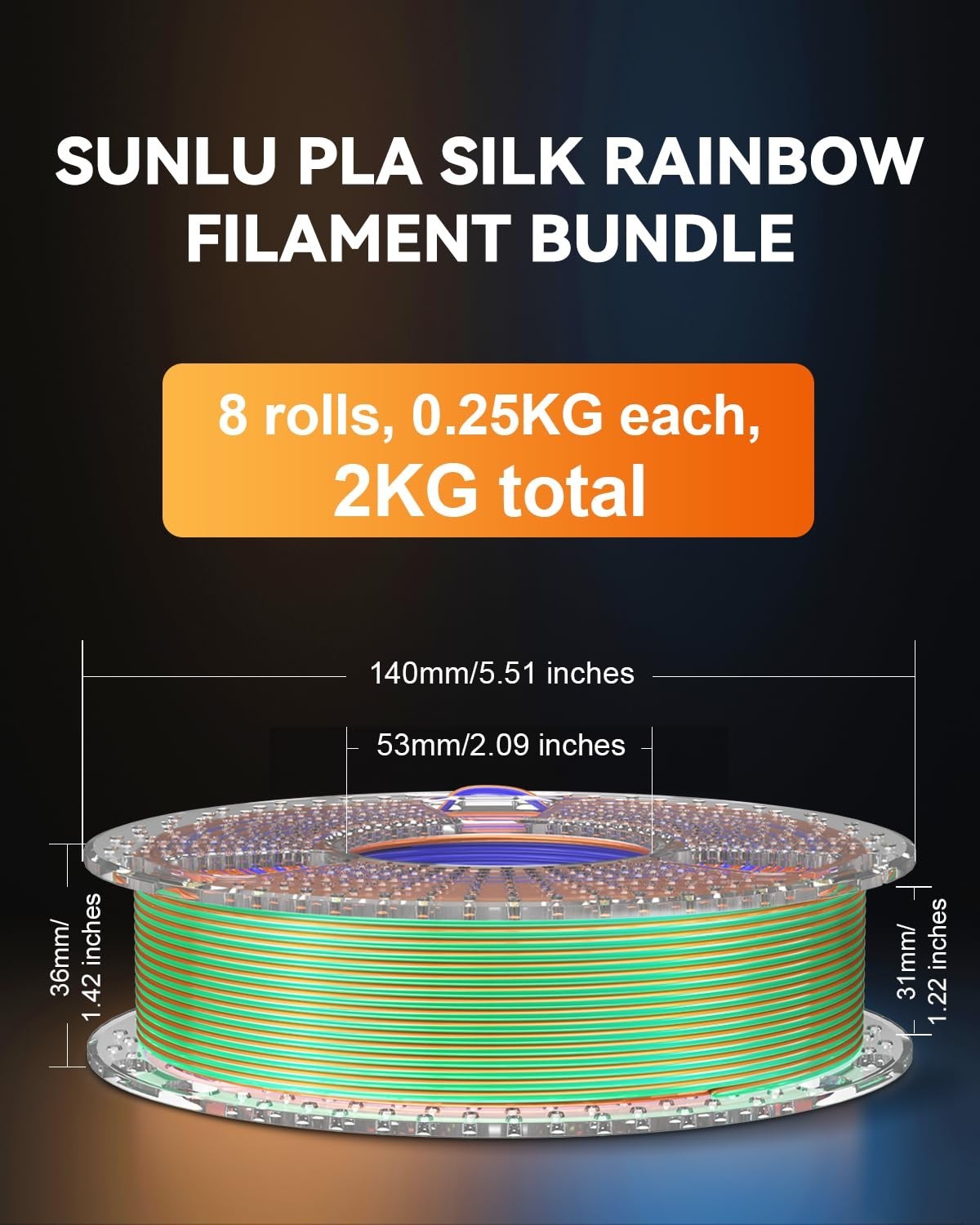 Multicolor Silk 3D Printer Filament Bundle, Dual & Triple Color, 2kg Vacuum Pack3