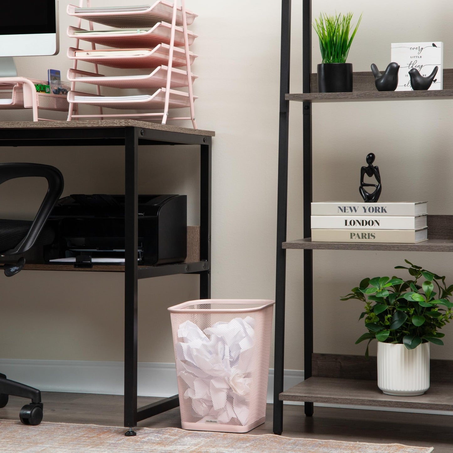 Pink Mesh Trash Can Set of 2, 5 Gallon, Stylish Waste Bins for Home Office2