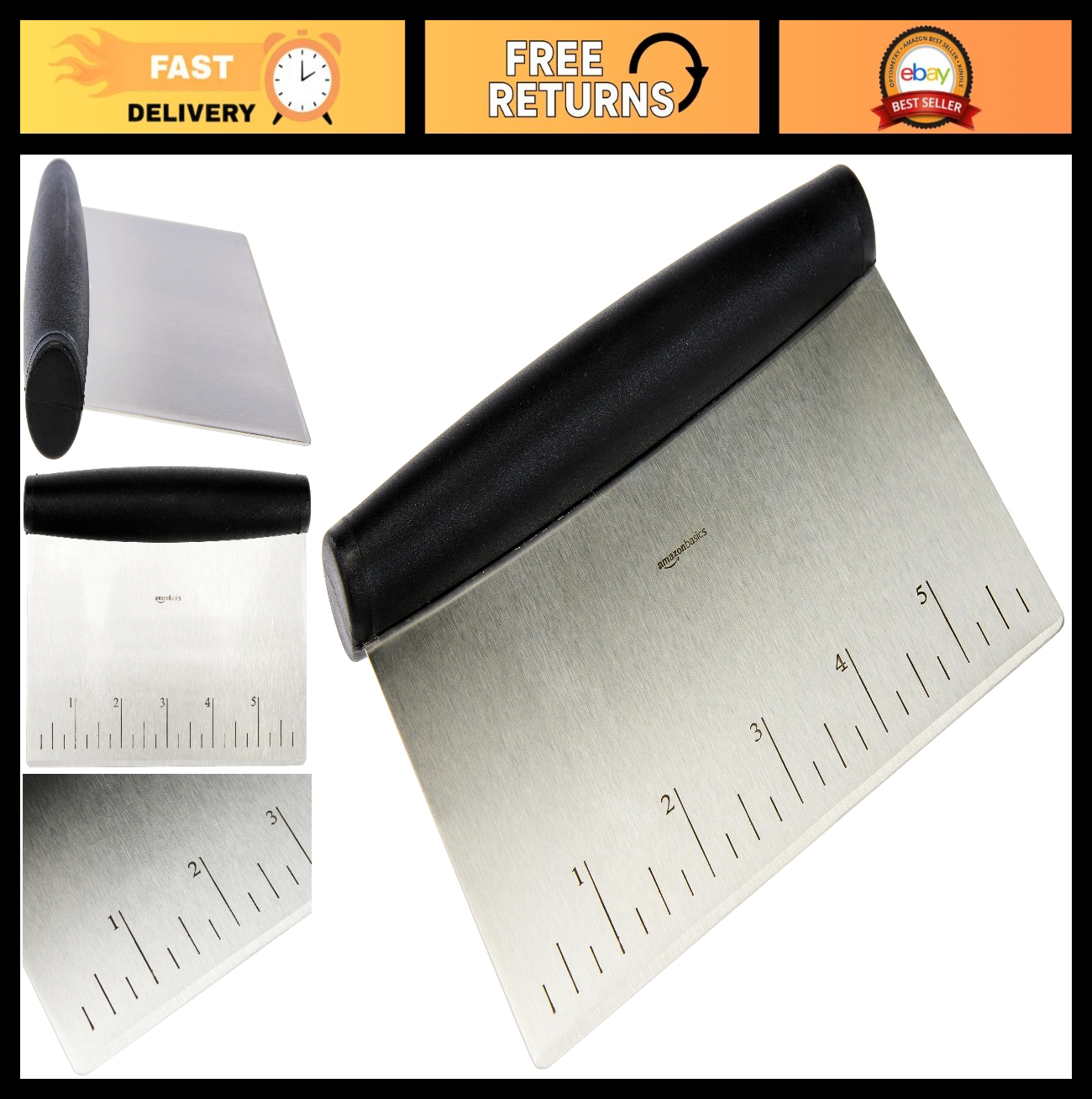 Multi Purpose Bench Scraper   Stainless Steel Dough Cutter, 6" with Measurement0