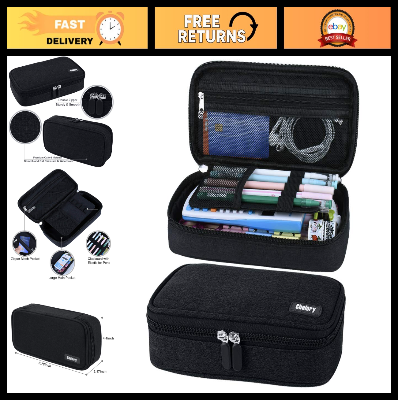 Large Capacity Pencil Case   Versatile Storage Pouch for Pens, Markers & Makeup0