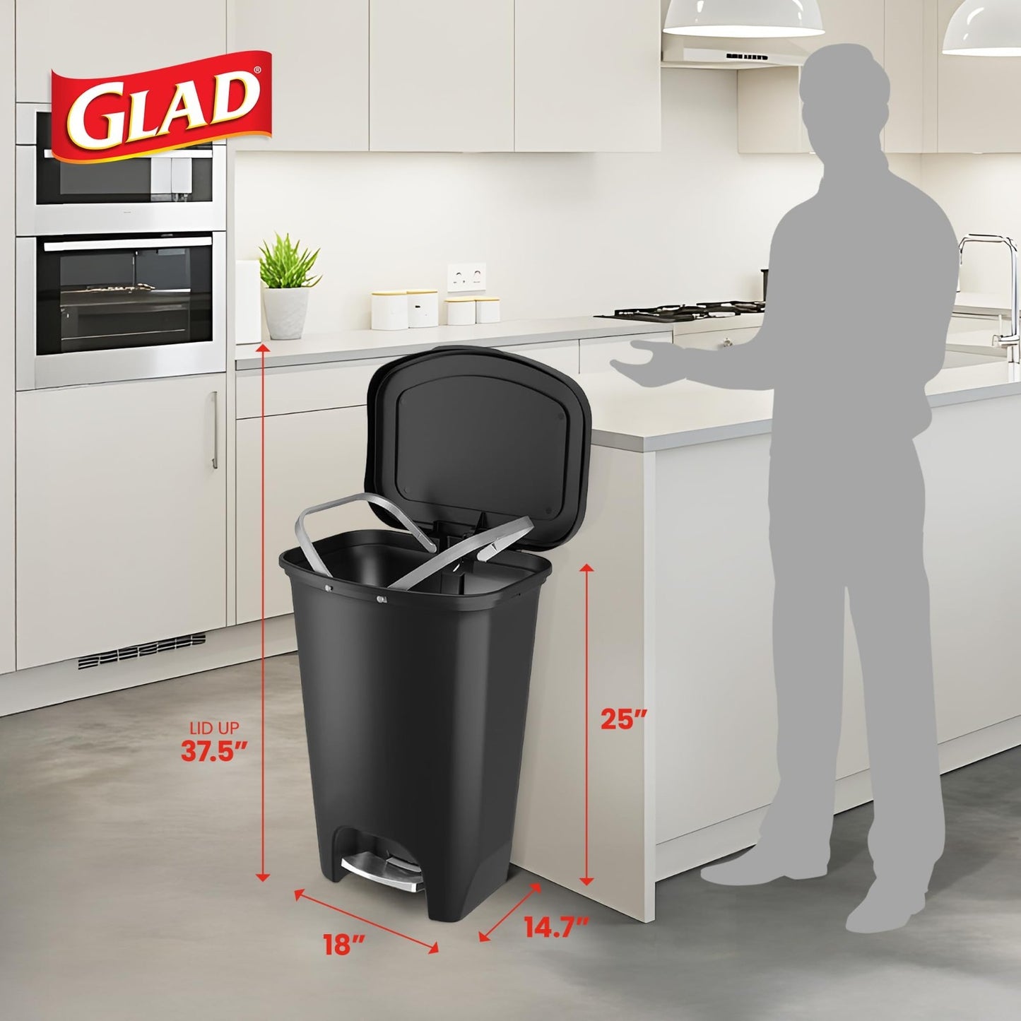 Premium 13 Gallon Trash Can with Clorox Odor Control, Hands-Free Pedal, Black2