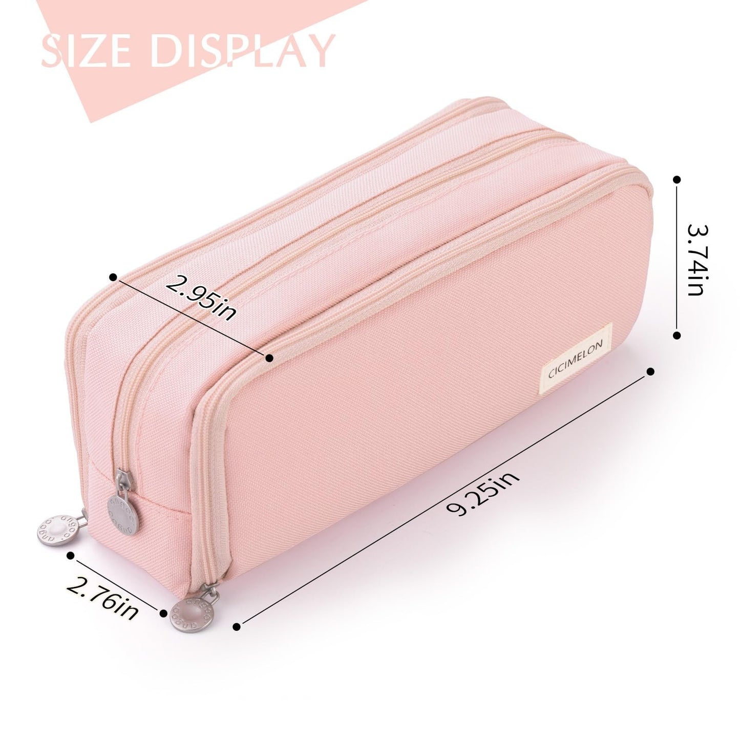 Large Capacity 3 Compartment Pencil Case Pouch for School, Teens & Adults   Pink4