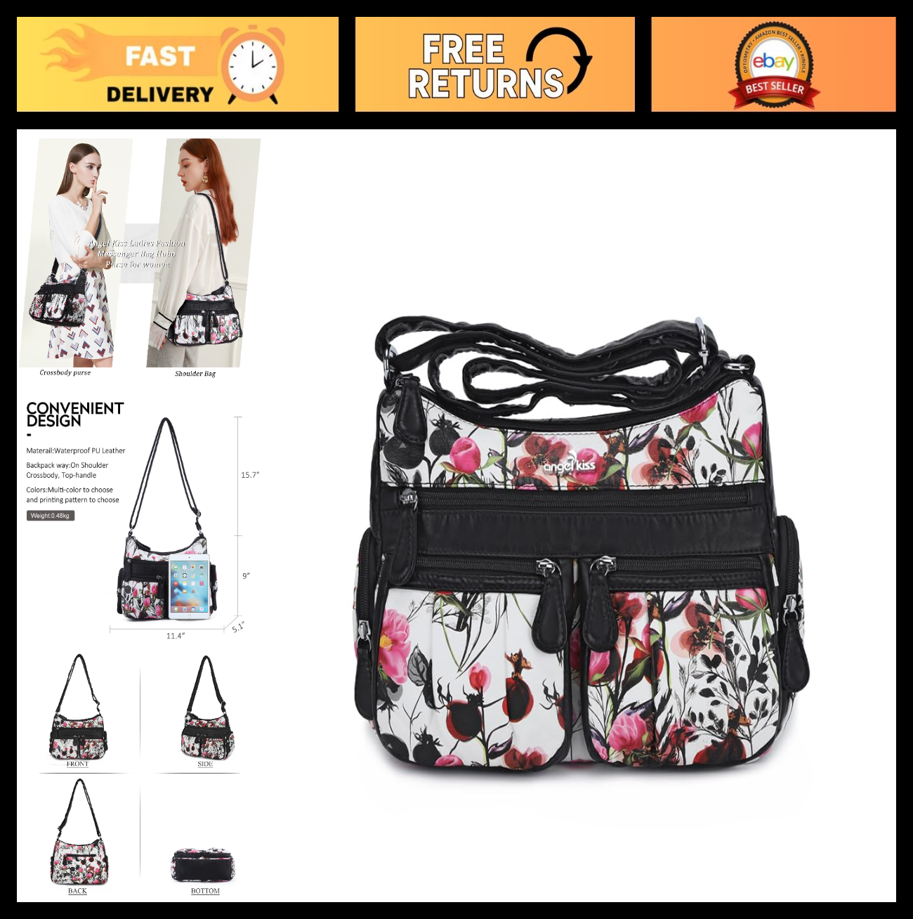 Stylish Crossbody Bag for Women   Medium Faux Leather Shoulder Handbag & Purse0