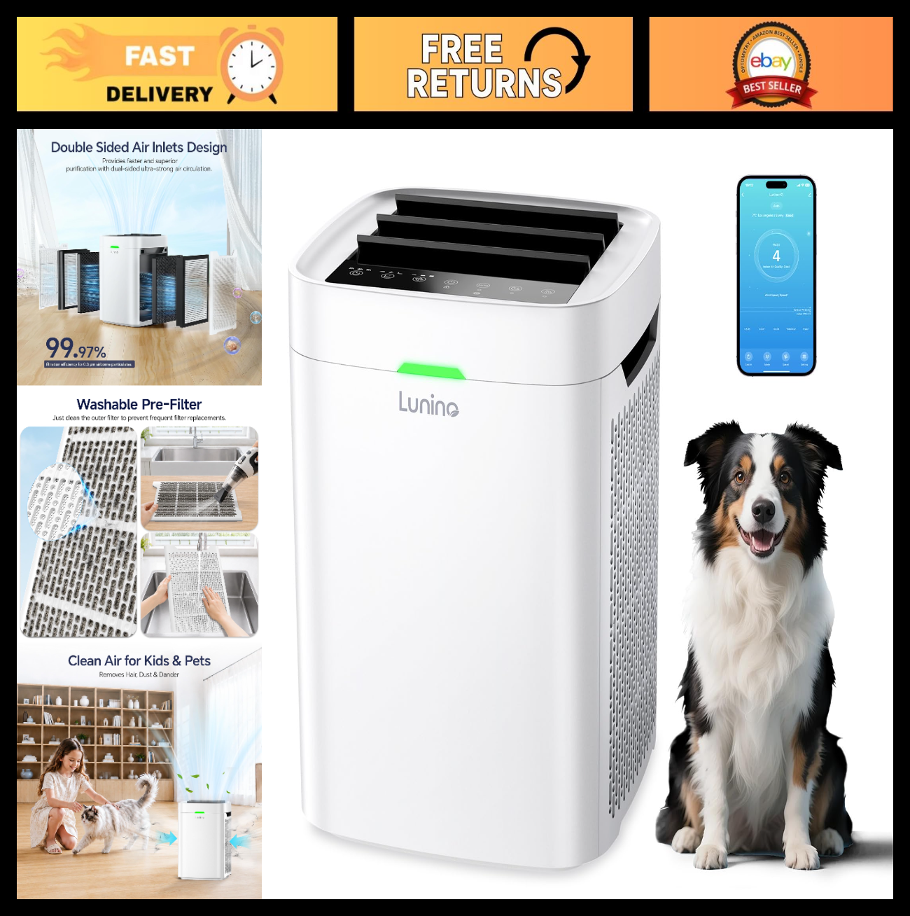 Large Room Air Purifier up to 2800 Sq Ft | HEPA Filter, WiFi, PM2.5 Monitor, 3 F0