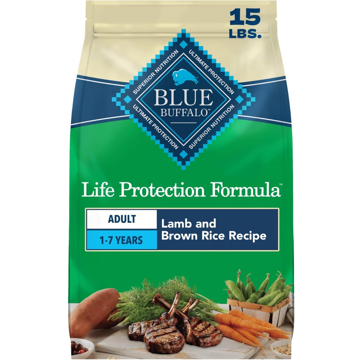 Lamb & Brown Rice Adult Dry Dog Food   15 lb, Life Protection Formula, Healthy N1