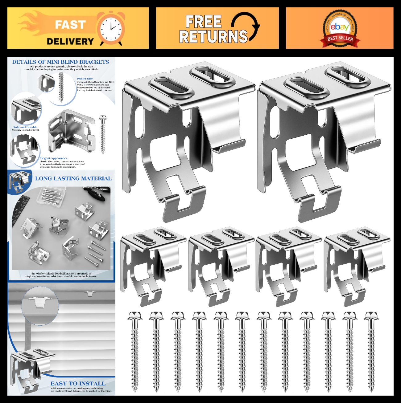 6 Mini Blind Brackets with Screws - Sturdy Mounting, Easy Install, Compact Size0