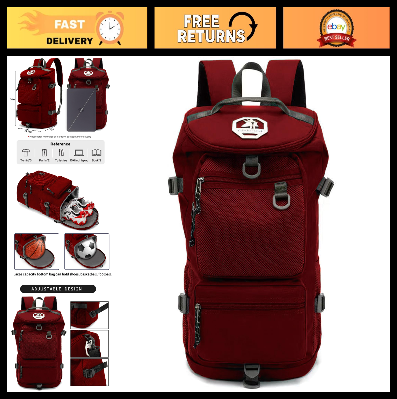 Waterproof Gym Duffel Backpack with Shoe Compartment, 4 Carry Methods, Sports &0