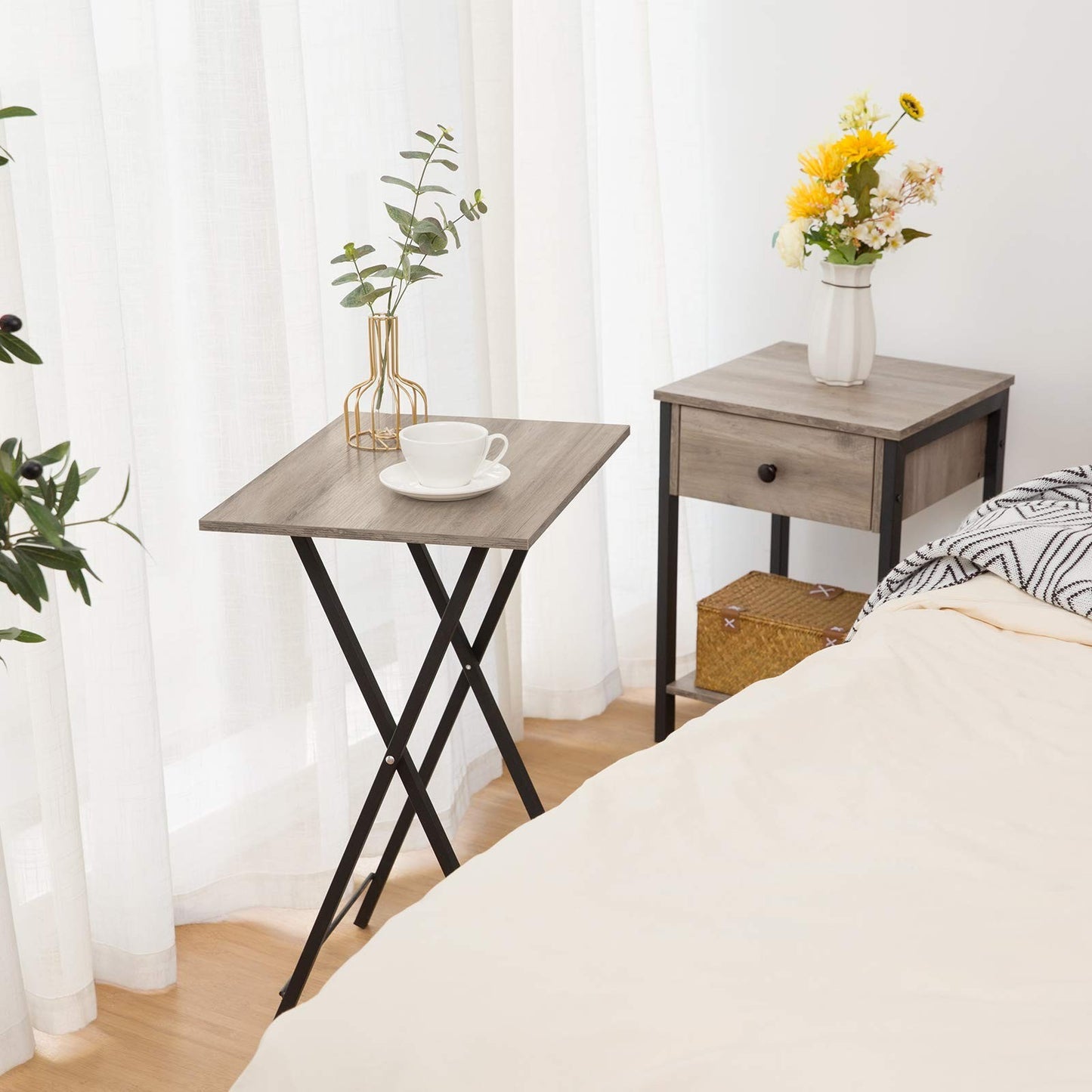 Folding TV Tray Tables Set of 2 - Industrial Snack Tables for Small Spaces, Easy4