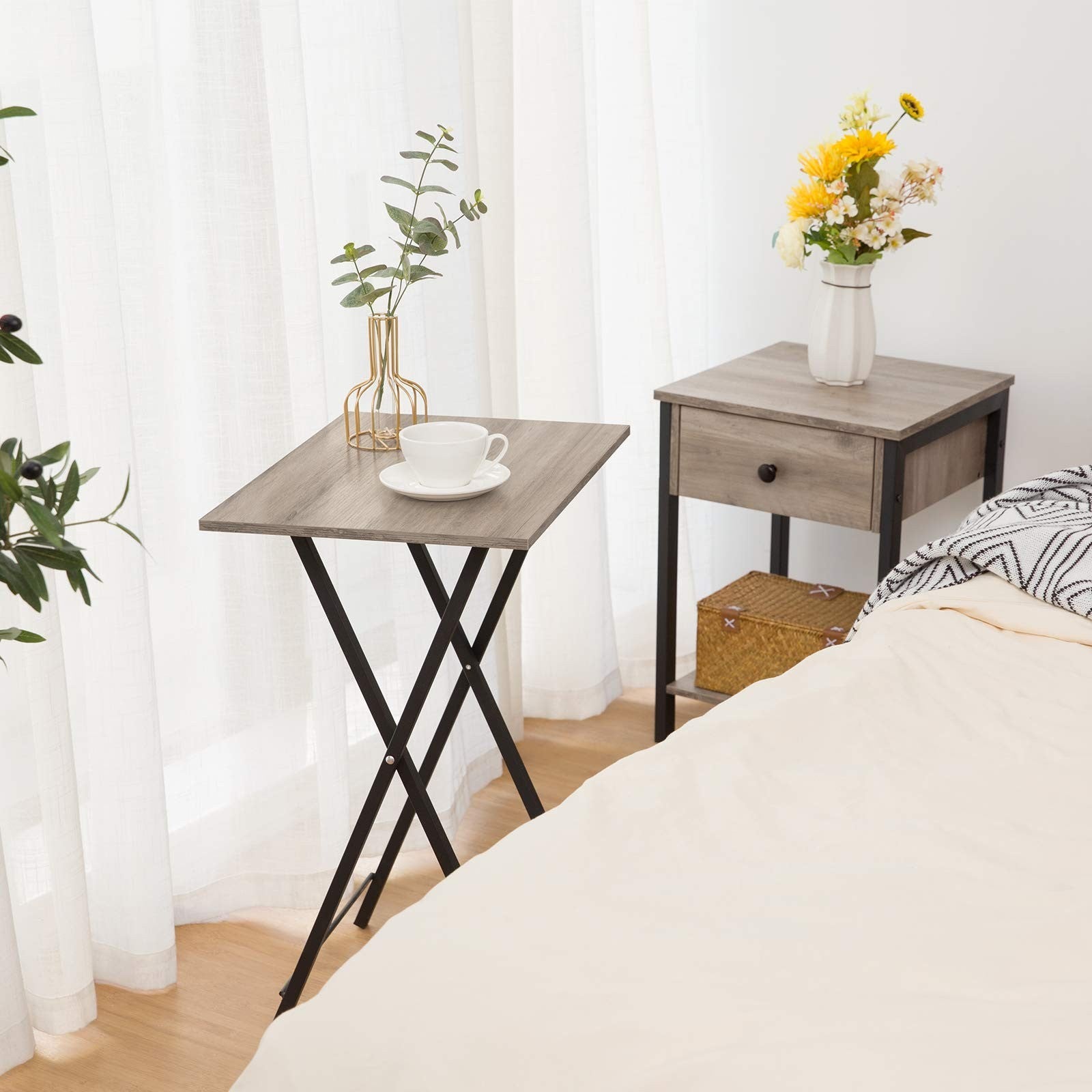 Folding TV Tray Tables Set of 2 - Industrial Snack Tables for Small Spaces, Easy4