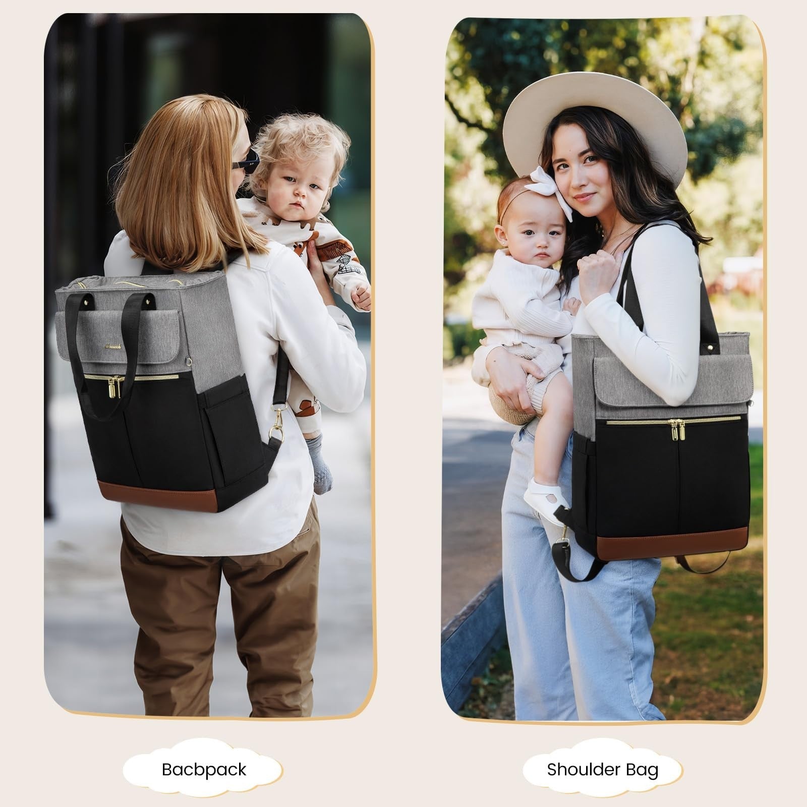 Diaper Bag Backpack Tote with Insulated Pockets & Changing Pad   Stylish & Funct2