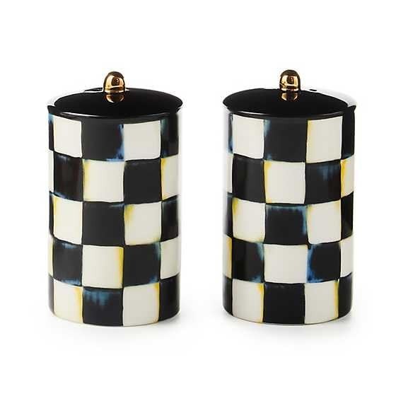 Farmhouse Ceramic Salt & Pepper Shaker Set - Black & White Check Design, Kitchen1