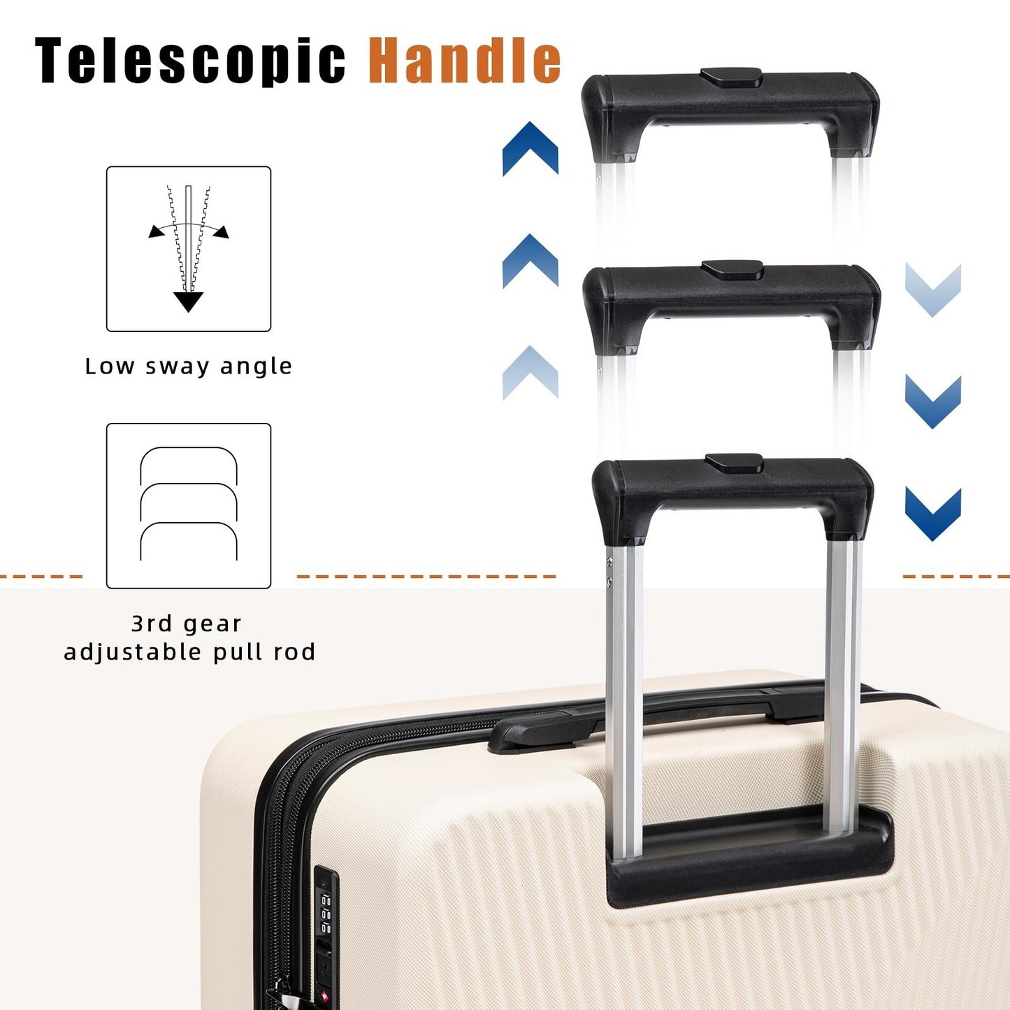 3-Piece Hardcase Carry-On Luggage Set - 20" Beige, Scratch Resistant, Spinner Wh4