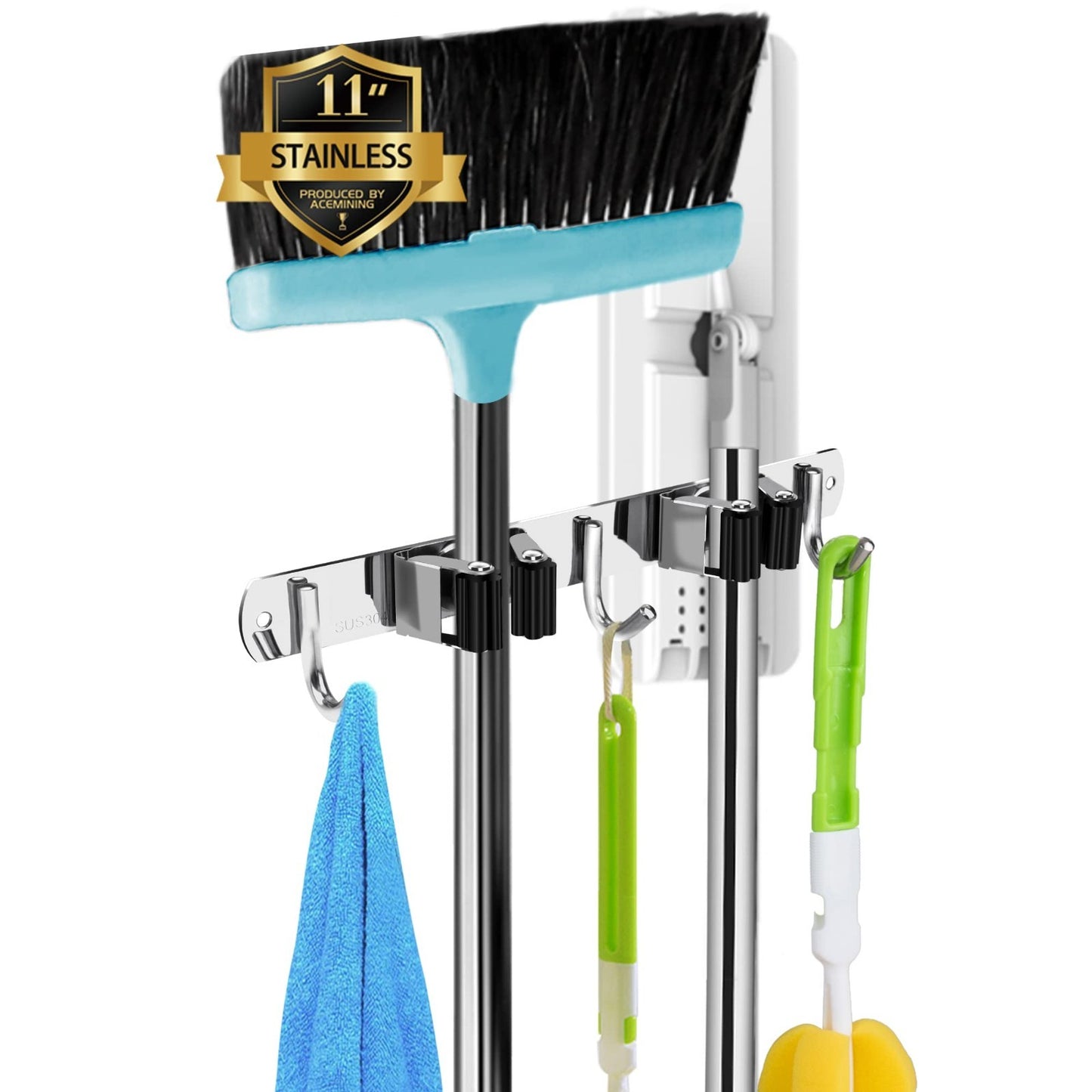Heavy Duty Wall Mount Broom Holder - 2 Racks & 3 Hooks Mop Organizer Storage1