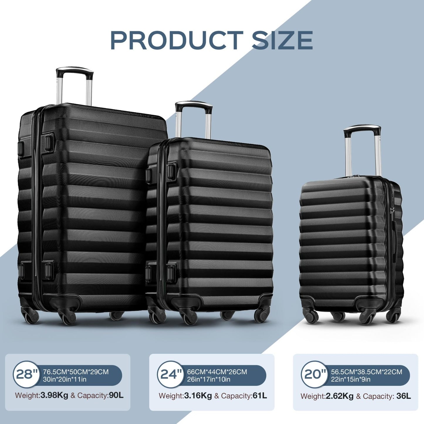 3-Piece Hard Shell Luggage Set with Spinner Wheels, Carry-On Suitcase & Packing7