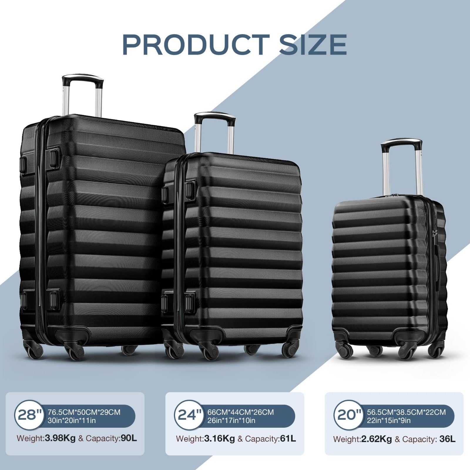 3-Piece Hard Shell Luggage Set with Spinner Wheels, Carry-On Suitcase & Packing7