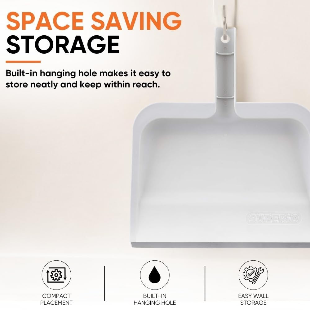 Durable 10-Inch Clip-On Dustpan with Rubber Lip & Comfort Grip Handle - White7