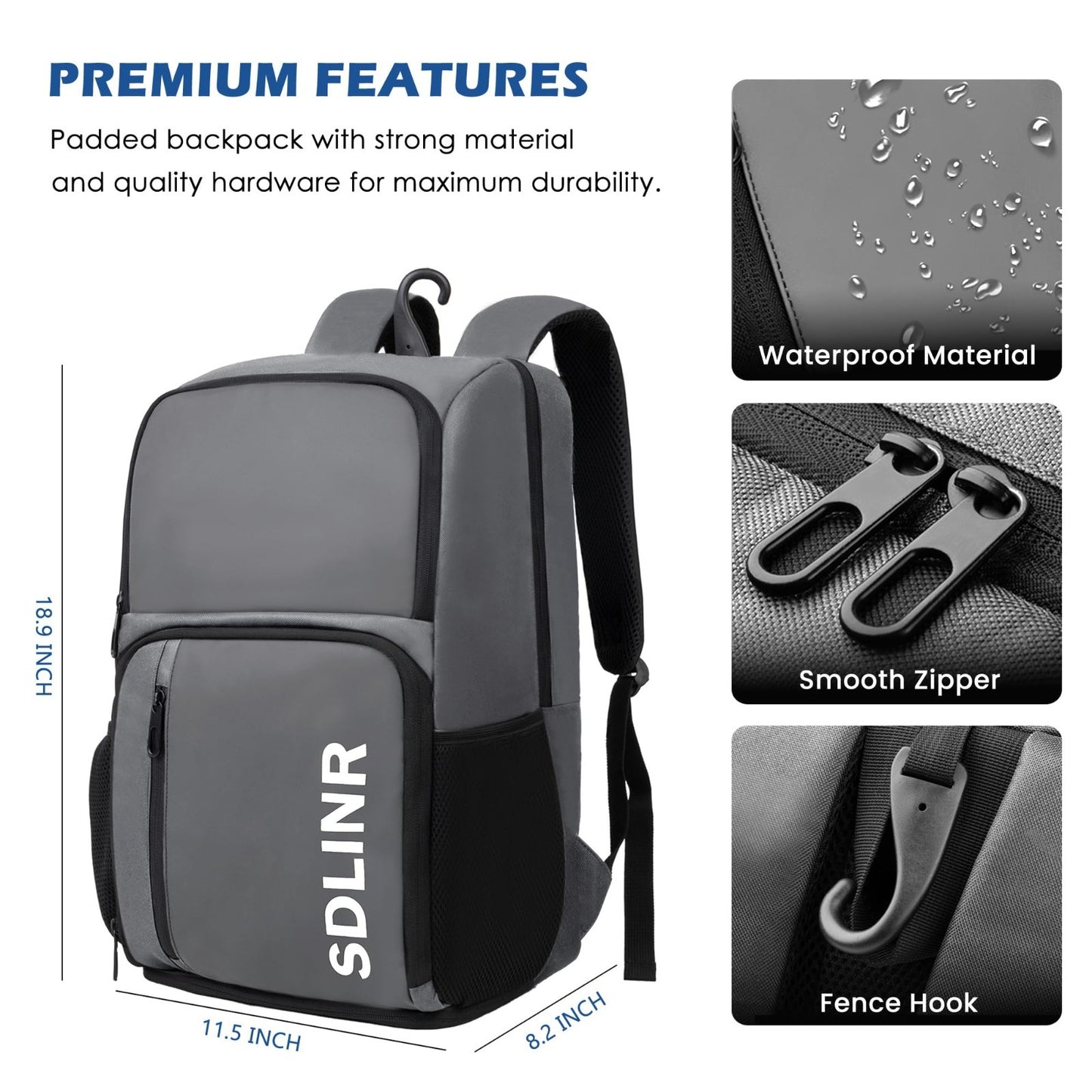Large Pickleball Backpack Fits 4+ Paddles, Shoe Compartment, 35L, Water-Resistan4