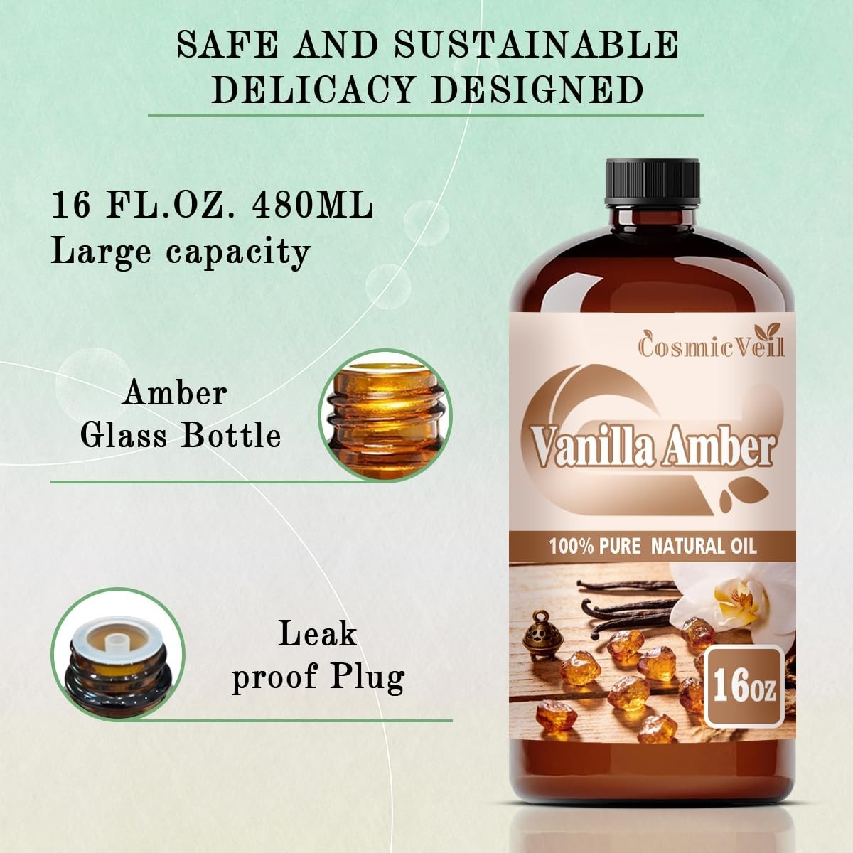 Vanilla Amber Essential Oil 16oz | Fragrance Oil for Diffuser, Candle Making, Sk3
