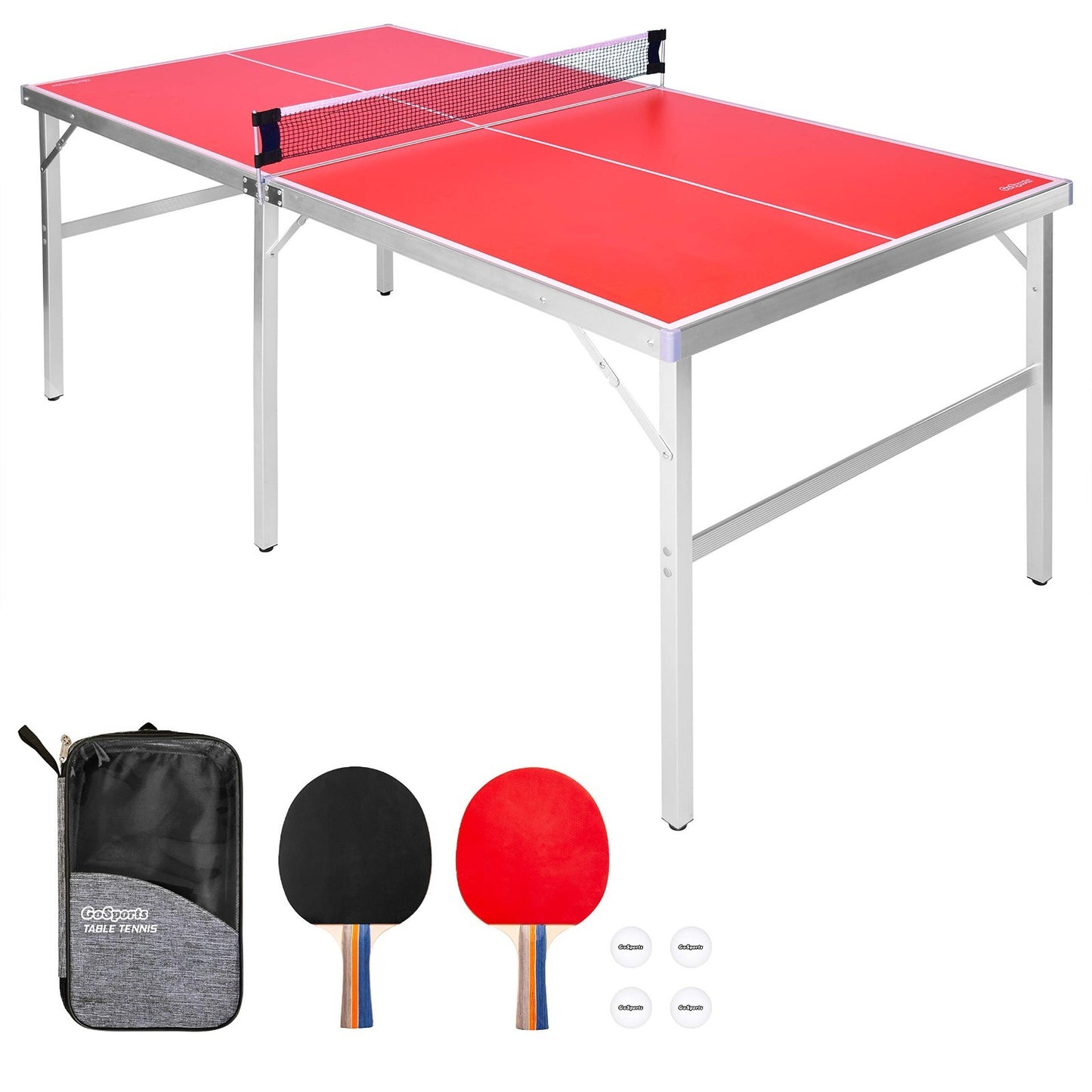 Portable Indoor/Outdoor Table Tennis Set - 2 Paddles, 4 Balls, Net - Red/Blue1