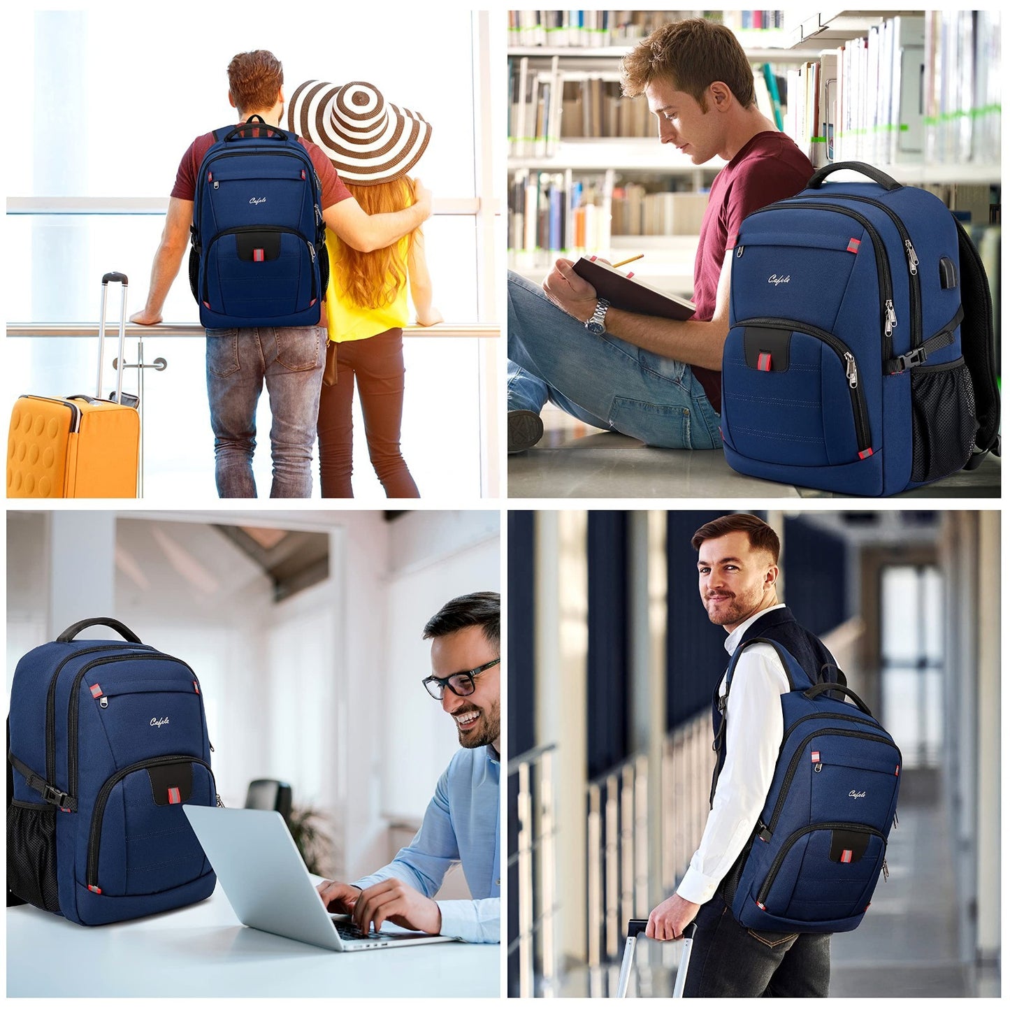 Water Resistant 17.3" Laptop Backpack   College School Bookbag, USB Charging Por6