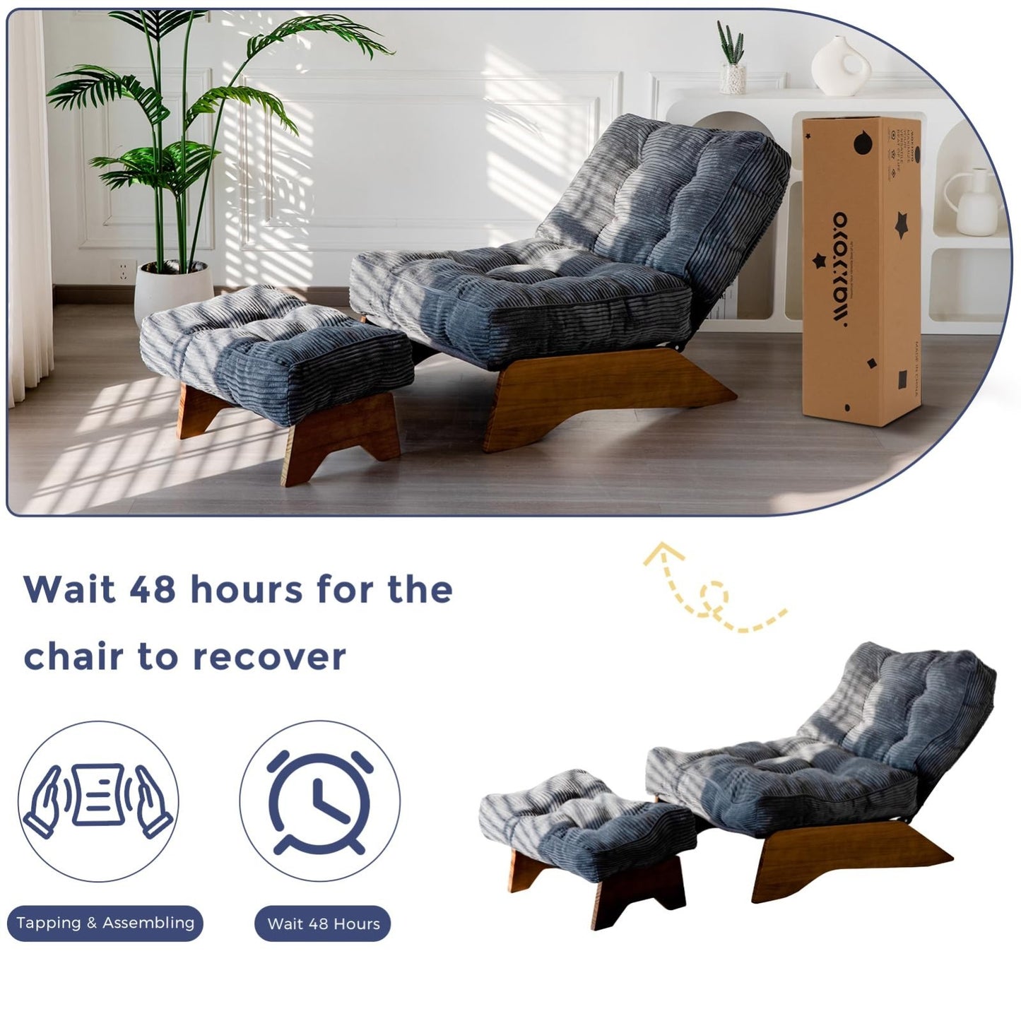 Cozy Modern Accent Chair with Ottoman, Adjustable Backrest, Tufted Upholstered L6