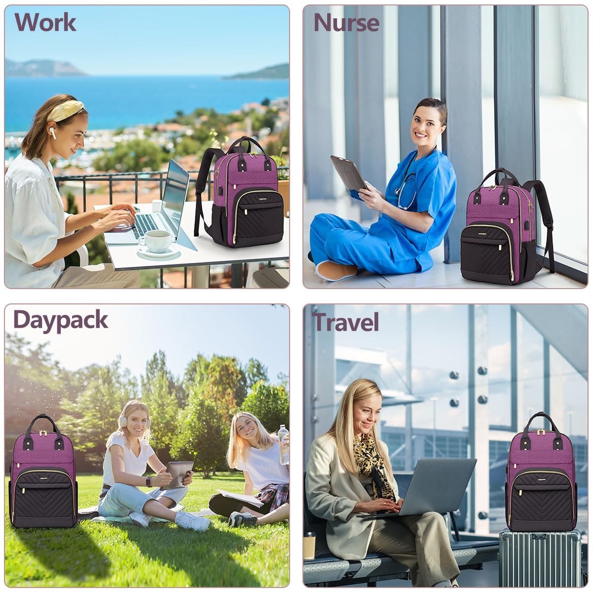Stylish 15.6" Laptop Backpack for Women   Waterproof Travel Bag with USB Charger5