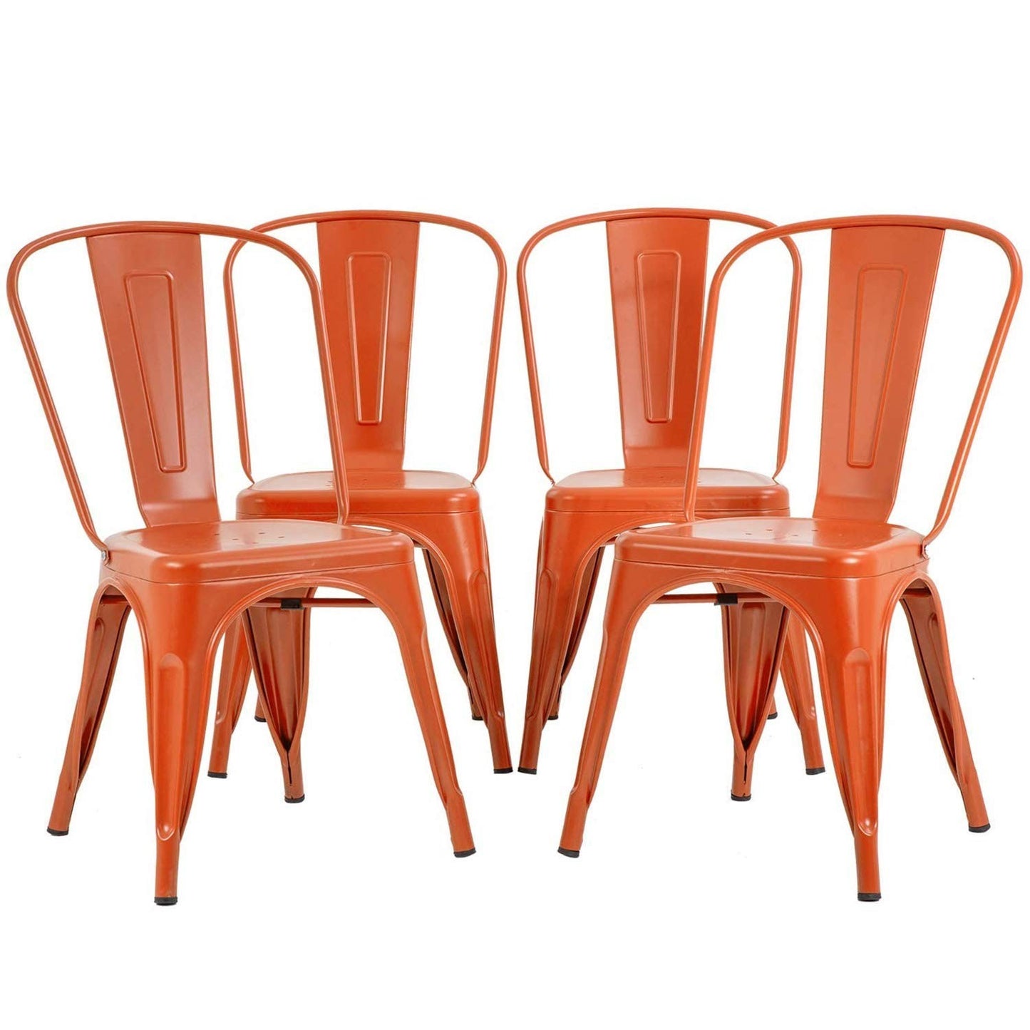 Set of 4 Stackable Metal Dining Chairs   Orange Tolix Style, Backrest, Scratch R0
