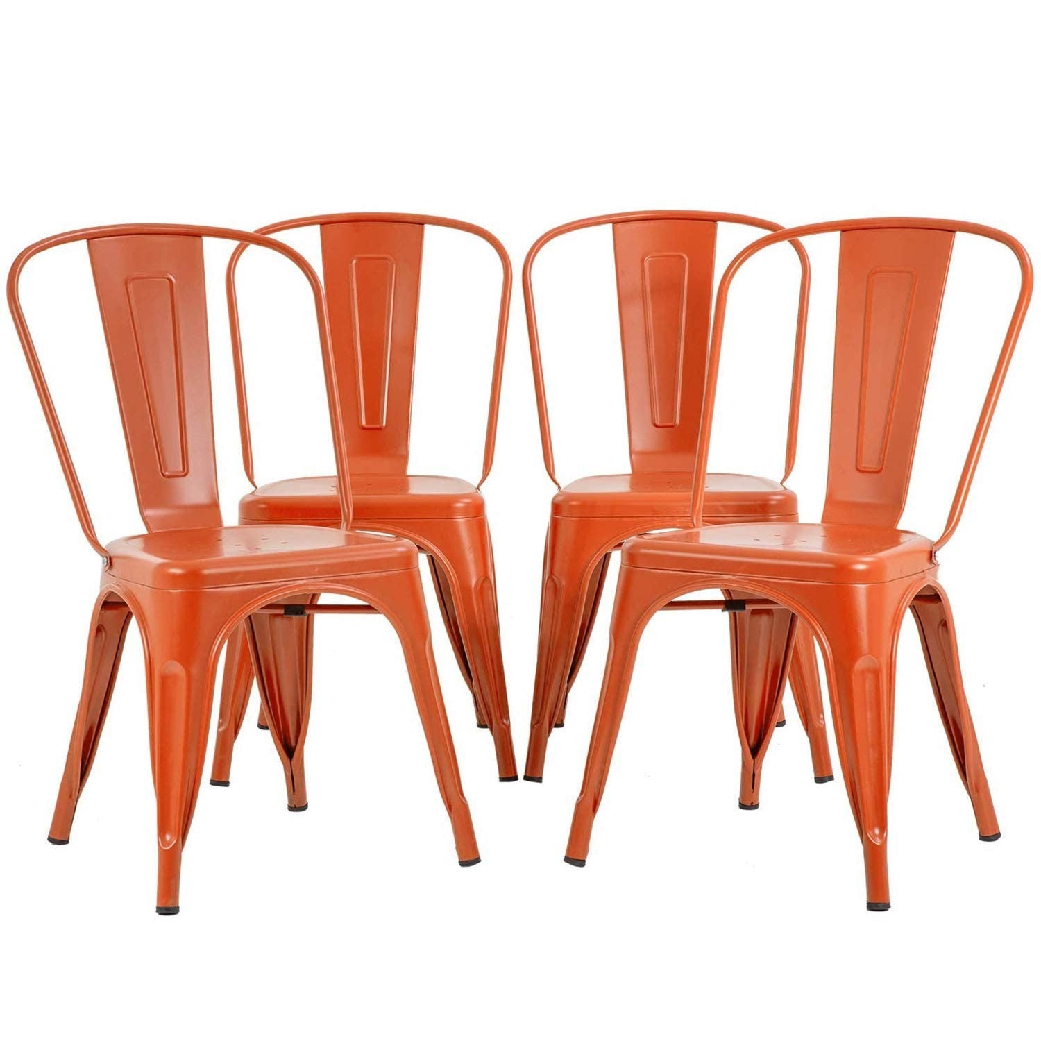 Set of 4 Stackable Metal Dining Chairs   Orange Tolix Style, Backrest, Scratch R0