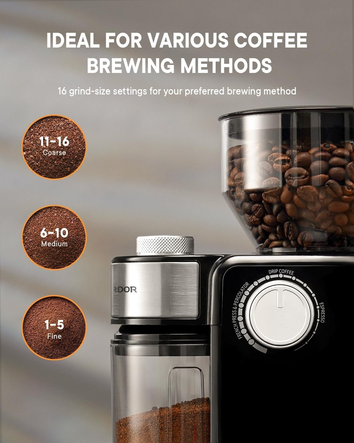 Electric Burr Coffee Grinder   Automatic Coffee Bean Mill, 16 Adjustable Setting3