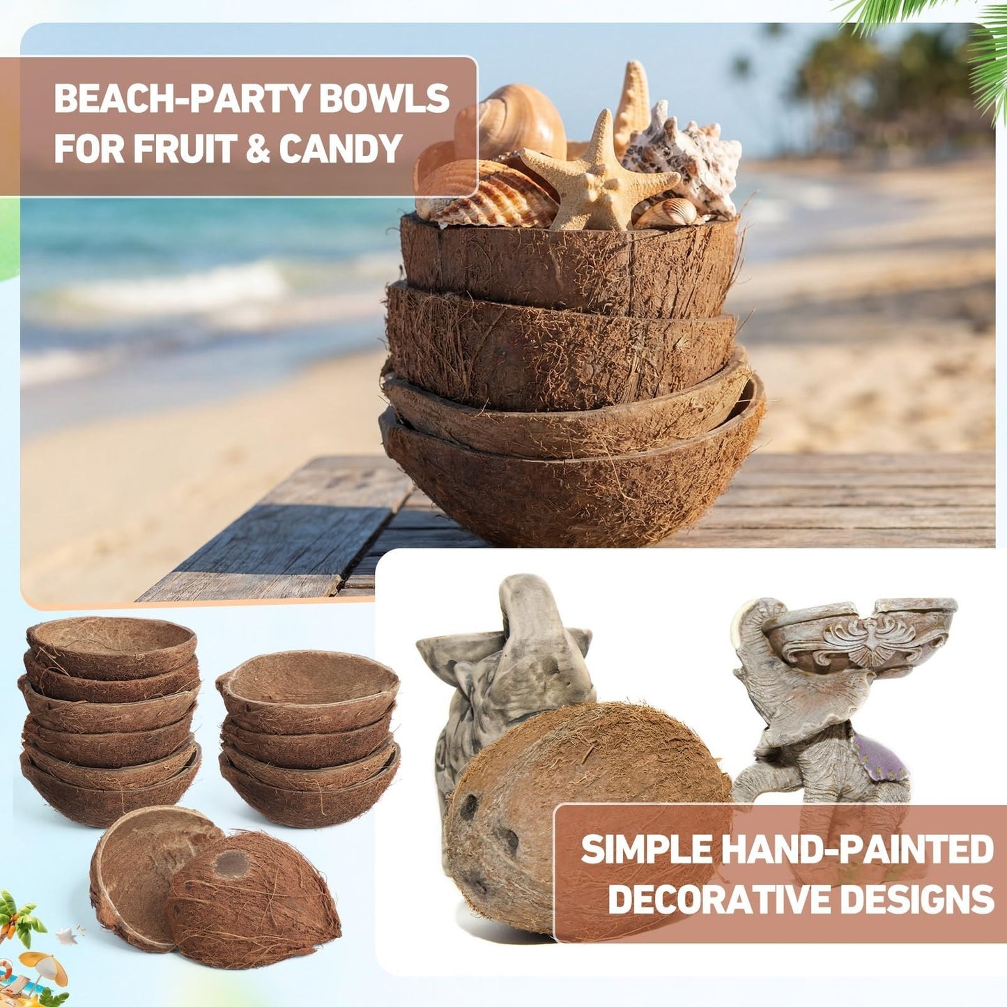 24 Pcs Natural Coconut Shell Bowl Halves - Smooth Bottom Craft Material & Decor3