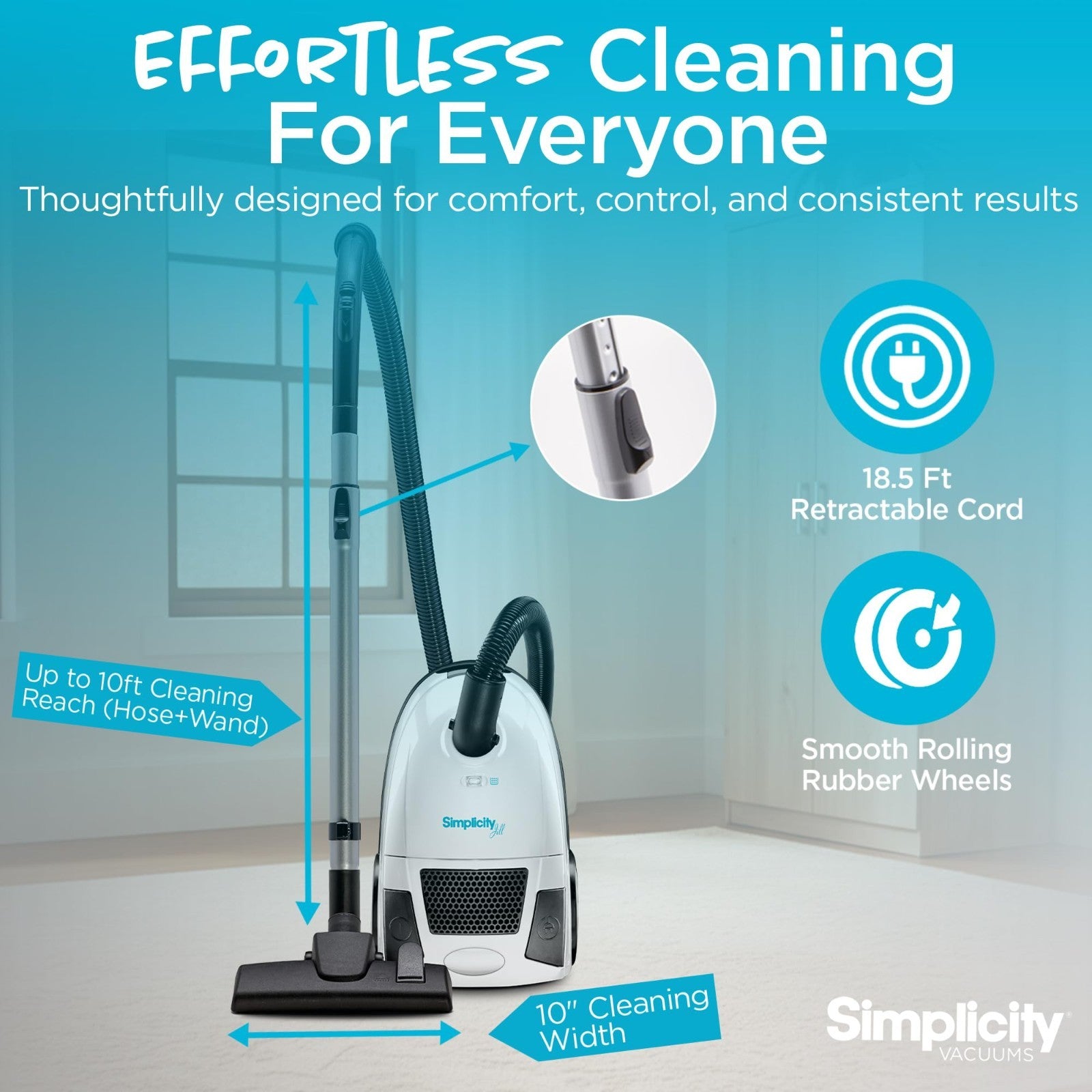 Lightweight Bagged Canister Vacuum Cleaner | HEPA Filter, Adjustable Suction, Fl3
