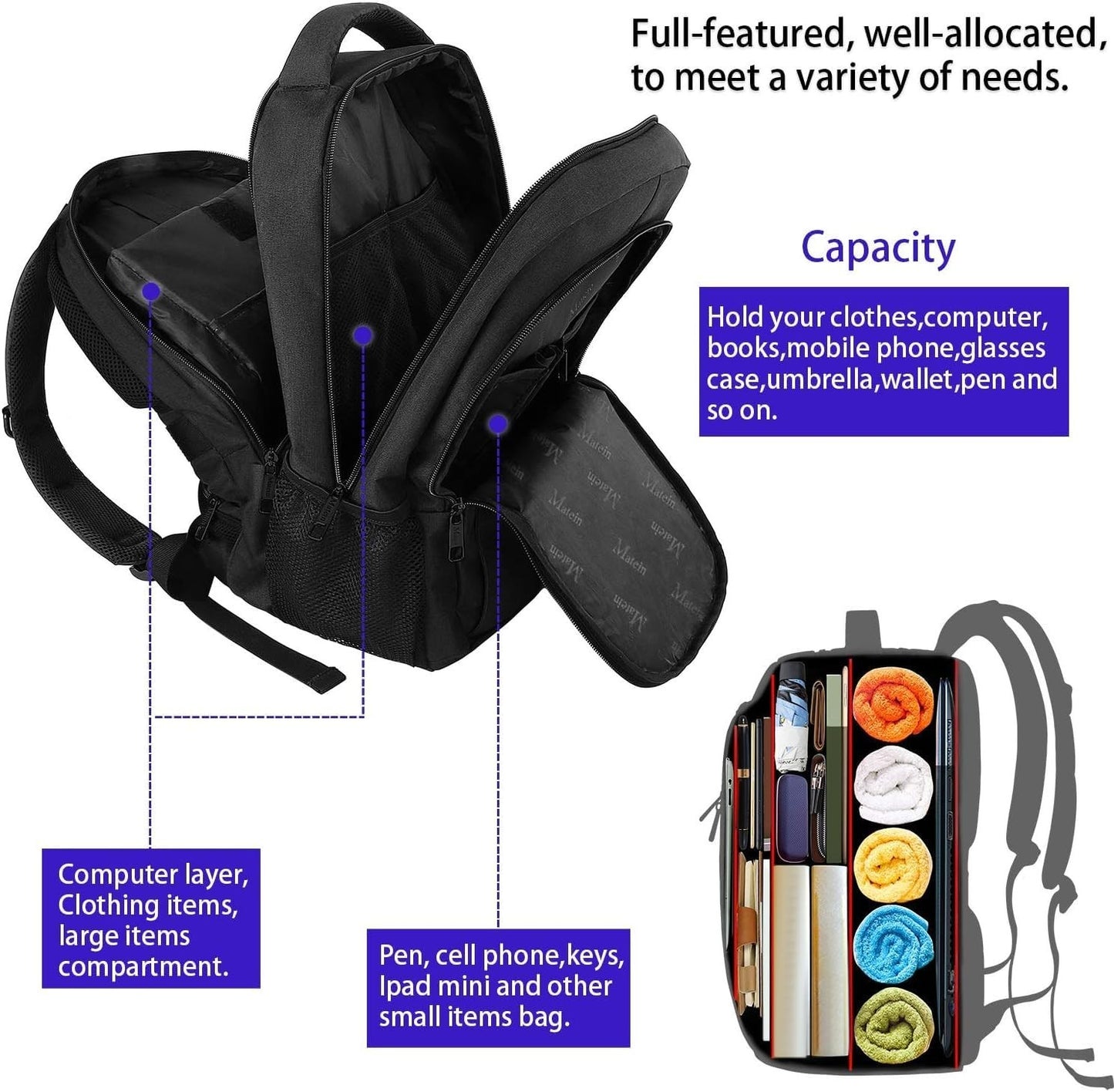 Extra Large 18" TSA Friendly Laptop Backpack, Travel Bag with Multiple Pockets9