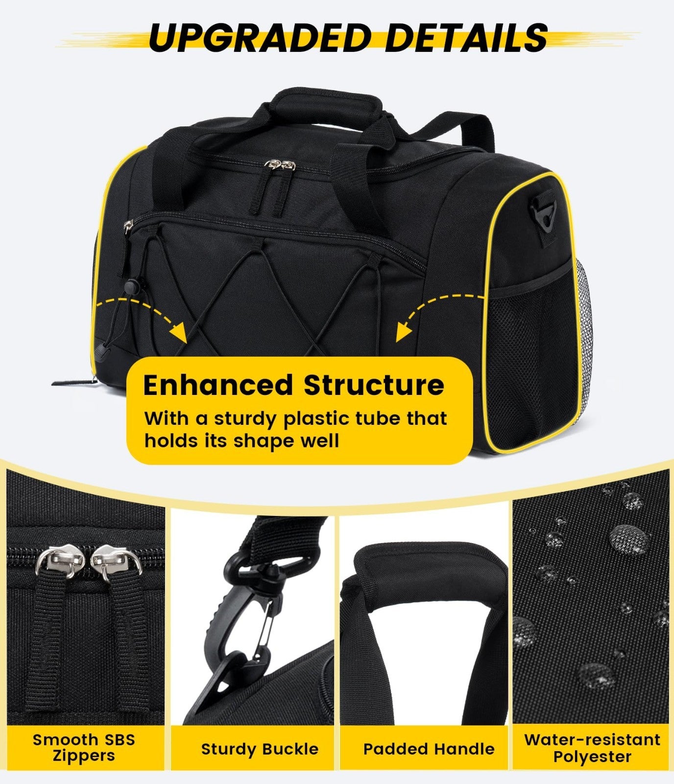 18" Structured Gym Bag with Shoe Compartment, Waterproof Sports Tote, Black4