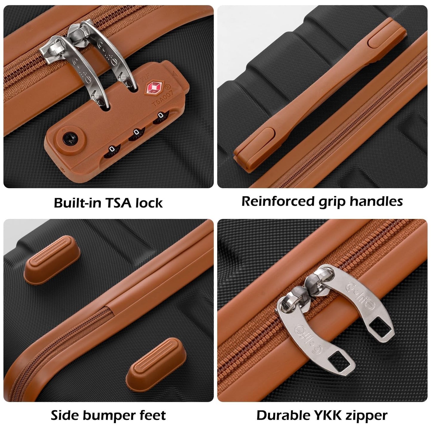 Lightweight Durable Hardshell Luggage Set, 3-Piece Suitcase with 360° Spinner Wh3
