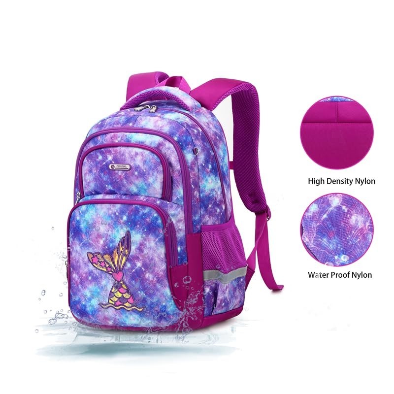 Purple Mermaid 3pcs Set   Multi Compartment Backpack, Lunch Box & Pencil Case, 13