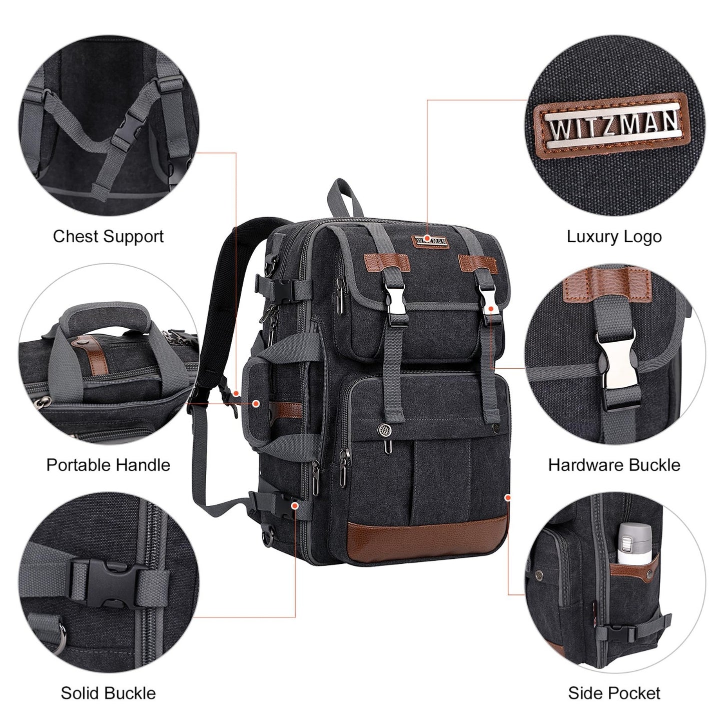 Large Canvas Travel Backpack for Men, 16 Inch Laptop Bag, Durable & Stylish7