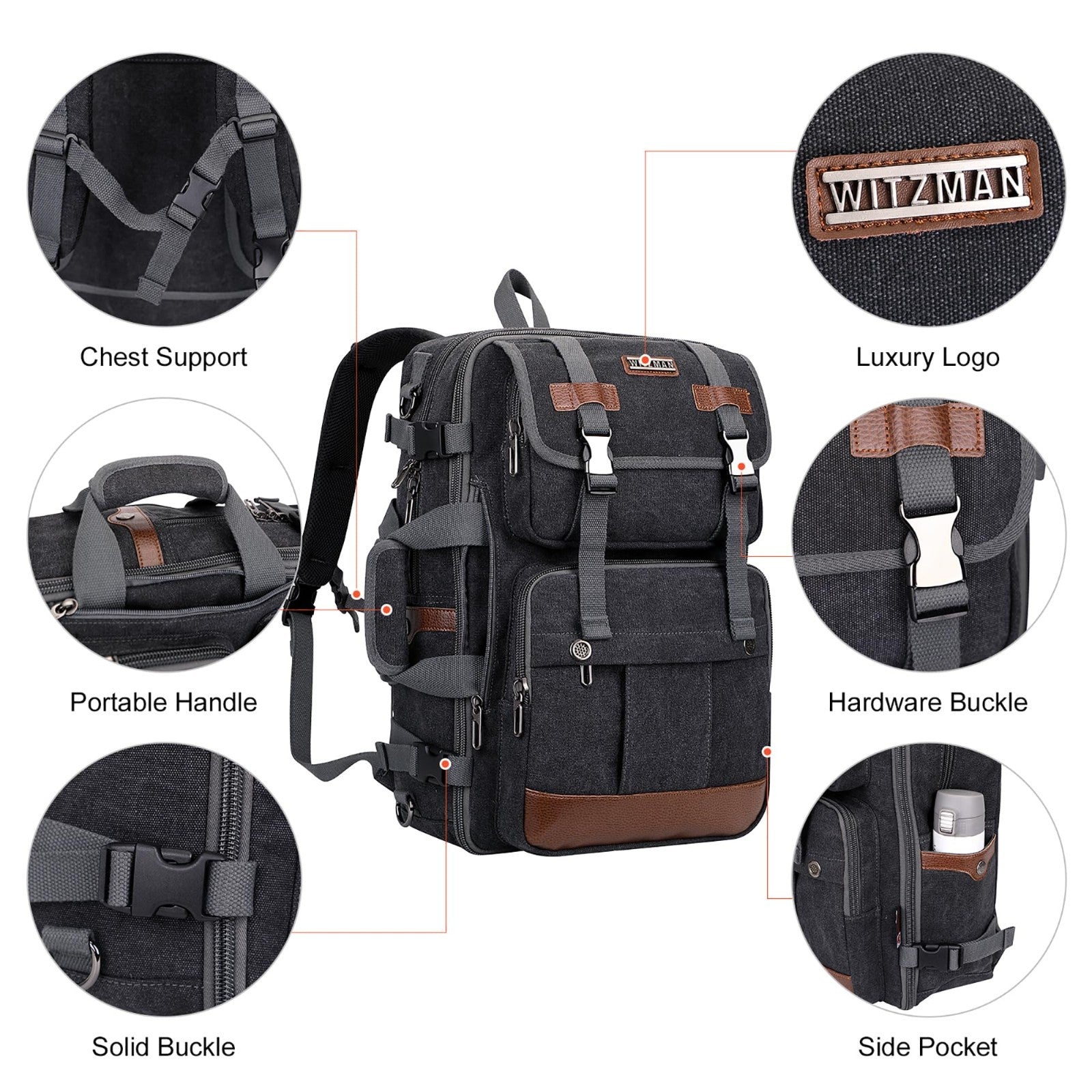 Large Canvas Travel Backpack for Men, 16 Inch Laptop Bag, Durable & Stylish7