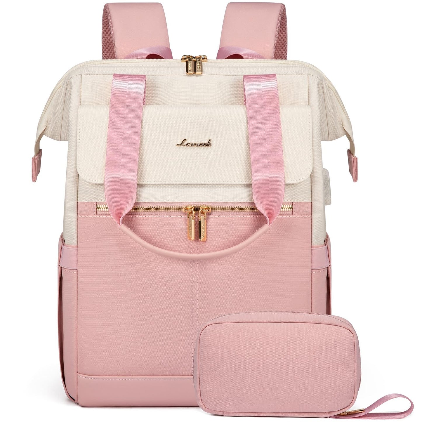 Stylish 15.6" Laptop Backpack for Women, USB Port, Waterproof Travel Bag, 2PCS1