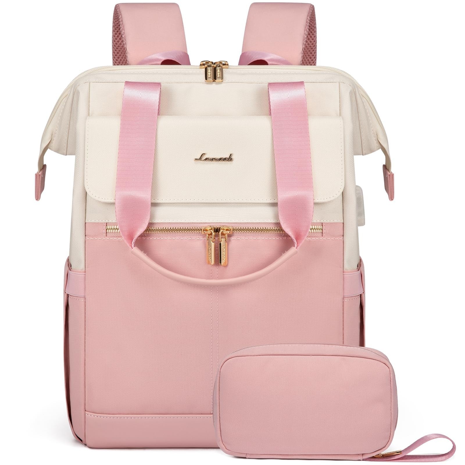 Stylish 15.6" Laptop Backpack for Women, USB Port, Waterproof Travel Bag, 2PCS1